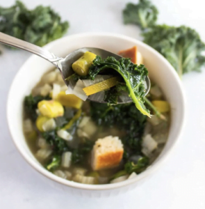 Vegan gluten free spring minestrone soup.