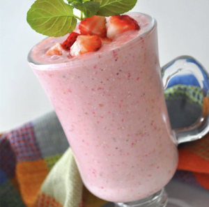 Strawberry Oatmeal Vegan Protein Smoothie.