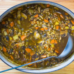 Vegan Proteins Mushroom Barley Soup