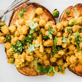 Vegan Proteins Curry Loaded Baked Potatoes