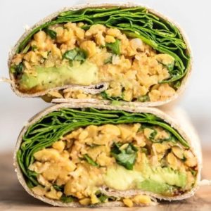 Chicken-ish Chickpea Salad Wrap with Mixed Greens